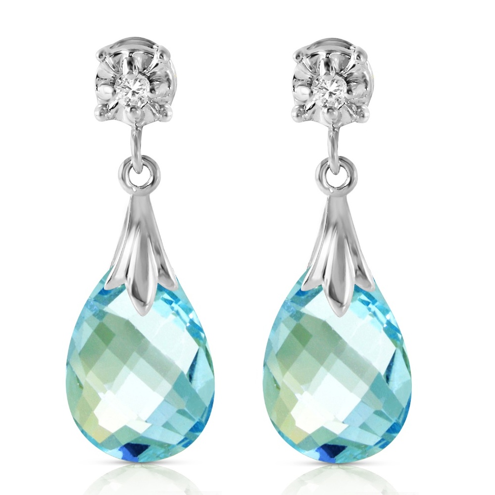 14K. GOLD STUD EARRINGS WITH DIAMONDS & BLUE TOPAZ - Picture 2 of 5